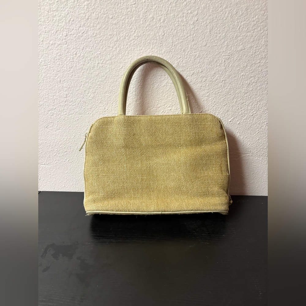 Vintage Etienne Aigner Straw Leather Top Handle Handbag Beige - Picture 2 of 13